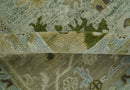 8x10 Silver and Green Hand Knotted Traditional Oushak wool area rug