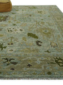 8x10 Silver and Green Hand Knotted Traditional Oushak wool area rug