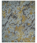 8x10 Silver, Charcoal and Gold Modern Abstract Handmade Wool and Art Silk Area Rug