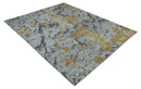 8x10 Silver, Charcoal and Gold Modern Abstract Handmade Wool and Art Silk Area Rug