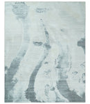 8x10 Silver, Ivory and Charcoal Modern Abstract Hand Loomed Art Silk Area Rug