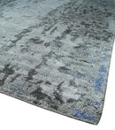 8x10 Silver, Ivory and Charcoal Modern Abstract Handmade Bamboo Silk Area Rug