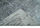 8x10 Silver, Ivory and Charcoal Modern Abstract Handmade Bamboo Silk Area Rug