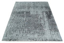 8x10 Silver, Ivory and Charcoal Modern Abstract Handmade Bamboo Silk Area Rug