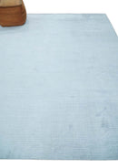 8x10 Solid Plain Blue, Silver Hand Loomed Modern Scandinavian Art Silk Loop Cut Area Rug