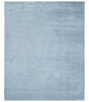 8x10 Solid Plain Blue, Silver Hand Loomed Modern Scandinavian Art Silk Loop Cut Area Rug