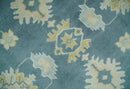 8x10 Teal and Beige Hand Knotted Heriz Serapi Floral Area Rug | TRDCP1185810