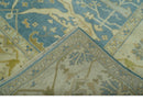 8x10 Teal, Olive and Beige Hand Knotted Traditional Oriental Oushak wool area rug
