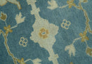 8x10 Teal, Olive and Beige Hand Knotted Traditional Oriental Oushak wool area rug