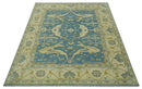 8x10 Teal, Olive and Beige Hand Knotted Traditional Oriental Oushak wool area rug