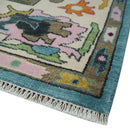 8x10 Traditional Blue and Ivory Vibrant colorful Hand knotted oushak wool area rug