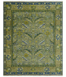 8x10 Traditional Floral Green and Blue Hand Knotted wool area rug