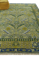 8x10 Traditional Floral Green and Blue Hand Knotted wool area rug