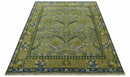 8x10 Traditional Floral Green and Blue Hand Knotted wool area rug