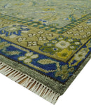 8x10 Traditional Floral Green and Blue Hand Knotted wool area rug