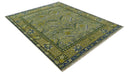 8x10 Traditional Floral Green and Blue Hand Knotted wool area rug