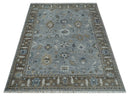 8x10 Traditional Gray and Brown Antique Style Floral Hand knotted Wool Area Rug
