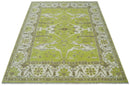 8x10 Traditional Light Green, Ivory and Charcoal Antique Style Hand knotted Wool Area Rug