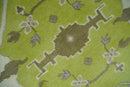 8x10 Traditional Light Green, Ivory and Charcoal Antique Style Hand knotted Wool Area Rug