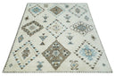 8x10 Tribal Design Ivory, Brown and Blue Traditional Hand Knotted Wool Area Rug