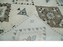 8x10 Tribal Design Ivory, Brown and Blue Traditional Hand Knotted Wool Area Rug