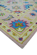 8x10 Vibrant Colorful Pink, Olive and Blue Oriental Oushak Hand Tufted area rug