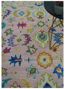 8x10 Vibrant Colorful Pink, Olive and Blue Oriental Oushak Hand Tufted area rug