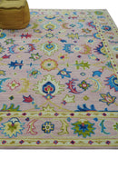 8x10 Vibrant Colorful Pink, Olive and Blue Oriental Oushak Hand Tufted area rug