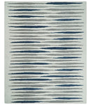 8x10 Hand Tufted White, Blue and Camel Modern Stripe Wool Area Rug