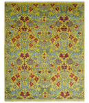 8x10 Wool Blue, Gold and Red Vibrant Colorful Traditional Eclectic Hand knotted Bohemian Area Rug | TRDCP318810