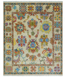 8x10 Wool Traditional Persian Beige and Peach Colorful Hand knotted Oushak Area Rug | TRDCP1071810S