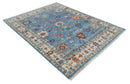 8x10 Wool Traditional Persian Blue and Ivory Vibrant Colorful Hand knotted Oushak Area Rug | TRD2741810S