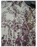 8x11 Beige and Dark Purple Modern Abstract Hand Knotted Wool Area Rug