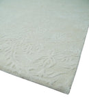 8x11 Beige and Silver Hand Woven and Carved Modern Art Silk Area Rug
