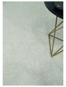 8x11 Beige and Silver Hand Woven and Carved Modern Art Silk Area Rug