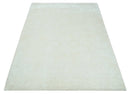 8x11 Beige and Silver Hand Woven and Carved Modern Art Silk Area Rug