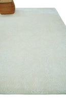 8x11 Beige and Silver Hand Woven and Carved Modern Art Silk Area Rug