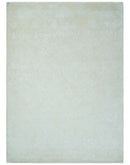 8x11 Beige and Silver Hand Woven and Carved Modern Art Silk Area Rug