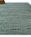 8x11 Contemporary Texture Blue, Silver and Green Hand knotted wool Area Rug