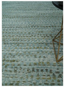 8x11 Contemporary Texture Blue, Silver and Green Hand knotted wool Area Rug