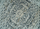 8x8 Round Beige, Gray and Charcoal Antique Finish, Vintage look, Art Silk Area Rug, Living Room Rug | TRDMM8