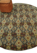 8x8 Round Fine Hand Knotted Brown and Beige Traditional Style Antique Wool Rug