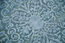 8x9.7 Blue Antique Style, Distressed Finish Hand Carved Traditional Medalian Hand Knotted Wool and Silk Rug