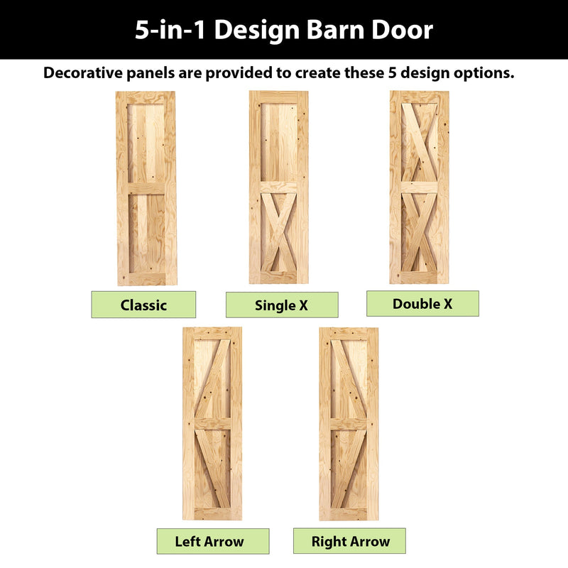 Unfinished Pine Wood Frame Barn Door with Installation Hardware Kit - Classic Design Roller