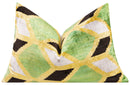 Canvello Handmade Velvet Geometric Pillow – 16x24 Luxury Decorative Throw Cushion for Home Decor – Feather Down Insert, Vegetable-Dyed, Vibrant Green and Yellow Accent for Sofa, Couch & Furniture,