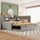 Twin Size Upholstered Daybed with Trundle, Storage Shelves, USB & Outlet (Gray)