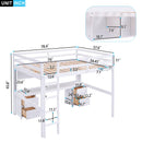 Full Size Loft Bed With Desk, Cabinets, Drawers, Charging Station And Bedside Tray, Sturdy Frame, No Box Spring Required - White