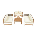 Premium Outdoor Sofa Set with Waterproof Cushions in Beige - Sectional Seating Group with Acacia Wood and Wicker