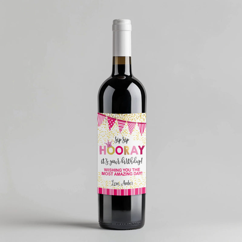 Pink Party Birthday Wine Label