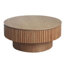 31.5'' Round Coffee Table with Storage Solid Wood Veneered Modern Coffee Table Accent Tea Table for Living Room, Bedroom, Apartment or Office, Natural Wood